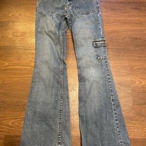 YMI Women's Light Blue Flared Cargo Jeans